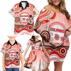 Dolphins Rugby Family Matching Off Shoulder Short Dress and Hawaiian Shirt Australian Aboriginal Dot Painting Style