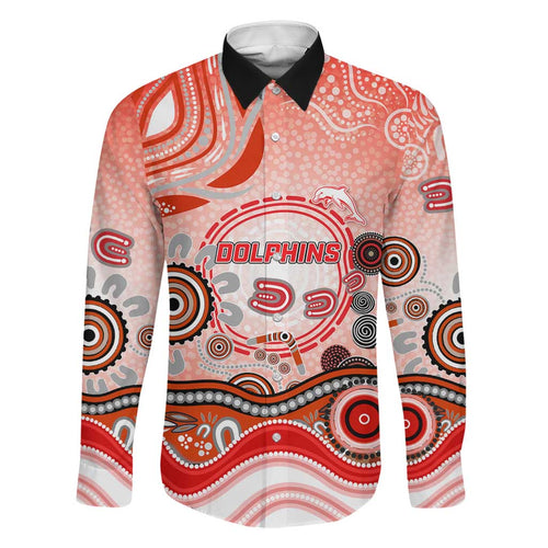 Dolphins Rugby Family Matching Off Shoulder Short Dress and Hawaiian Shirt Australian Aboriginal Dot Painting Style