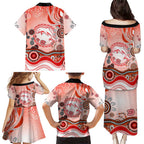 Dolphins Rugby Family Matching Puletasi and Hawaiian Shirt Australian Aboriginal Dot Painting Style