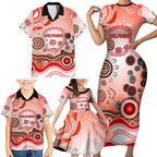 Dolphins Rugby Family Matching Short Sleeve Bodycon Dress and Hawaiian Shirt Australian Aboriginal Dot Painting Style