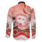 Dolphins Rugby Family Matching Short Sleeve Bodycon Dress and Hawaiian Shirt Australian Aboriginal Dot Painting Style