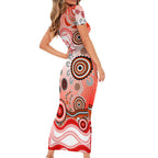 Dolphins Rugby Family Matching Short Sleeve Bodycon Dress and Hawaiian Shirt Australian Aboriginal Dot Painting Style