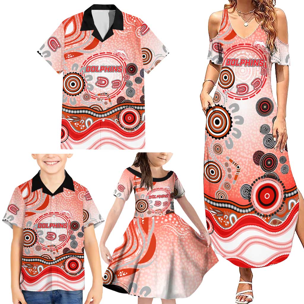 Dolphins Rugby Family Matching Summer Maxi Dress and Hawaiian Shirt Australian Aboriginal Dot Painting Style