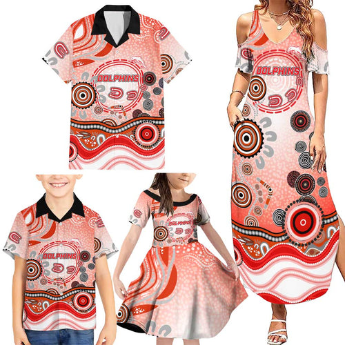 Dolphins Rugby Family Matching Summer Maxi Dress and Hawaiian Shirt Australian Aboriginal Dot Painting Style