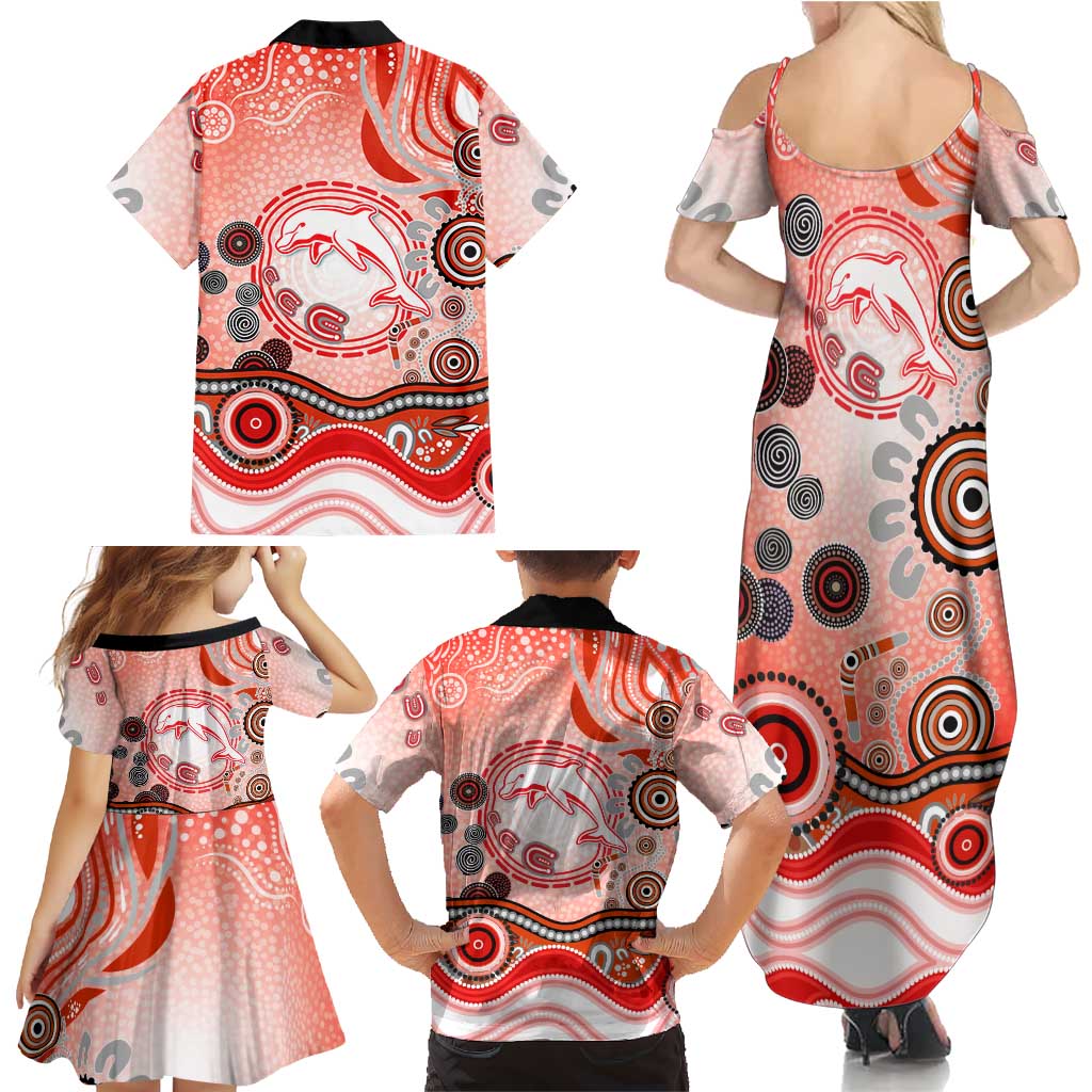 Dolphins Rugby Family Matching Summer Maxi Dress and Hawaiian Shirt Australian Aboriginal Dot Painting Style