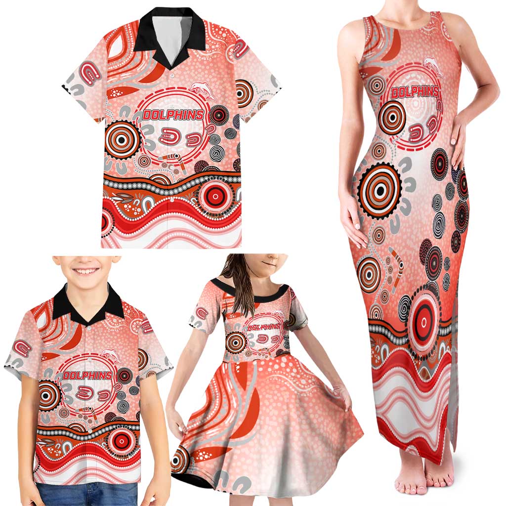 Dolphins Rugby Family Matching Tank Maxi Dress and Hawaiian Shirt Australian Aboriginal Dot Painting Style