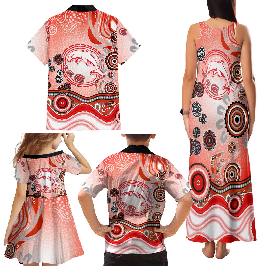 Dolphins Rugby Family Matching Tank Maxi Dress and Hawaiian Shirt Australian Aboriginal Dot Painting Style
