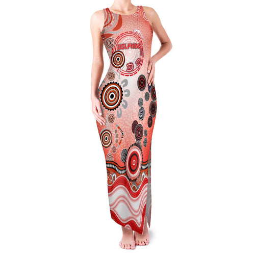 Dolphins Rugby Family Matching Tank Maxi Dress and Hawaiian Shirt Australian Aboriginal Dot Painting Style