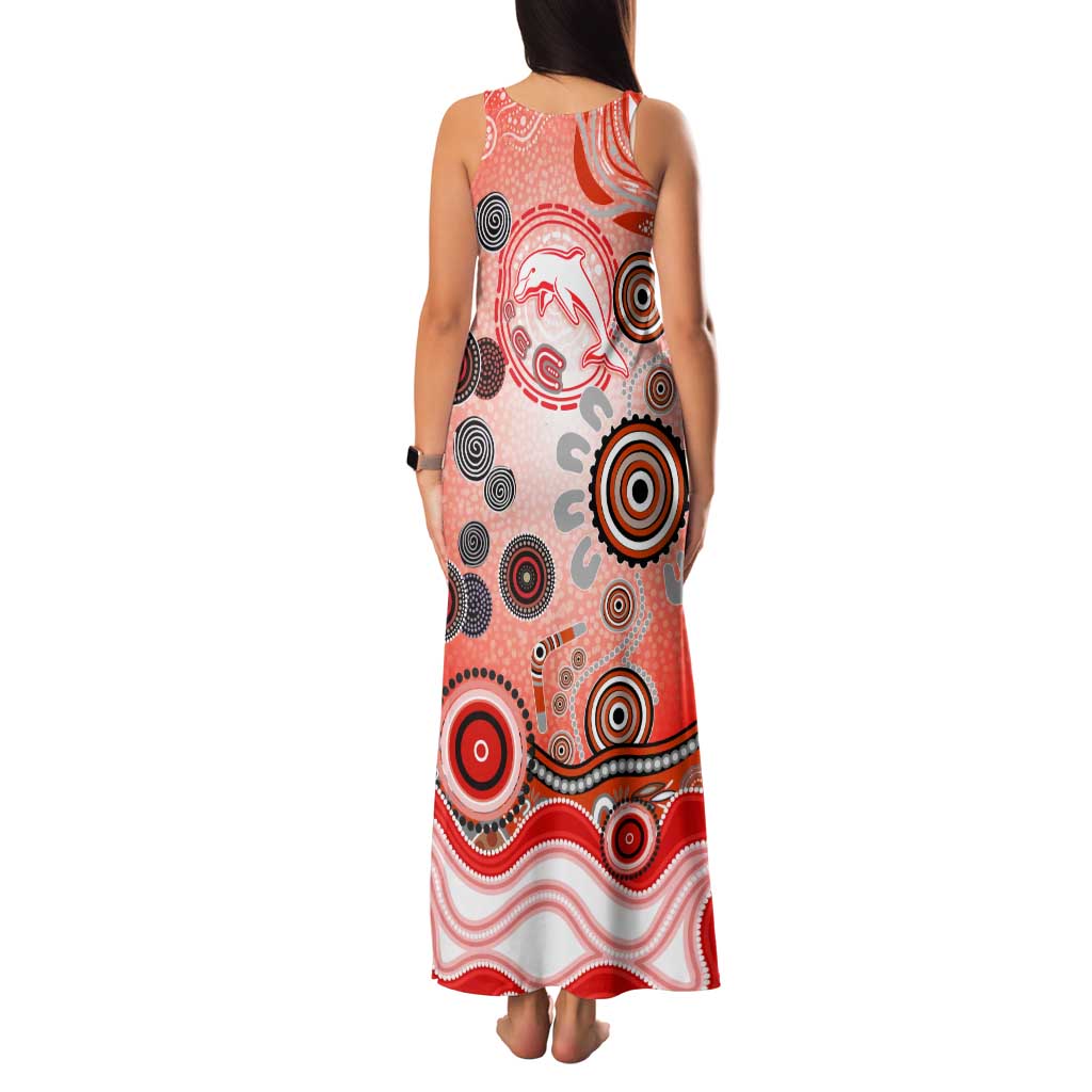 Dolphins Rugby Family Matching Tank Maxi Dress and Hawaiian Shirt Australian Aboriginal Dot Painting Style