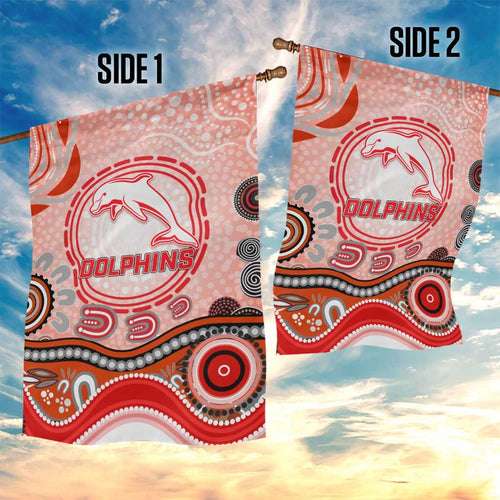 Dolphins Rugby Garden Flag Australian Aboriginal Dot Painting Style