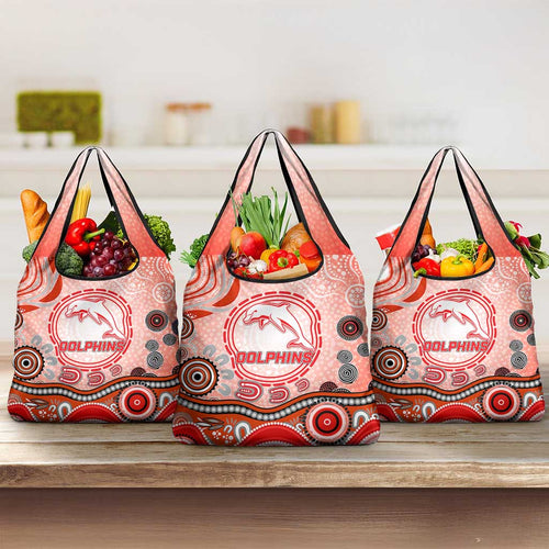 Dolphins Rugby Grocery Bag Australian Aboriginal Dot Painting Style
