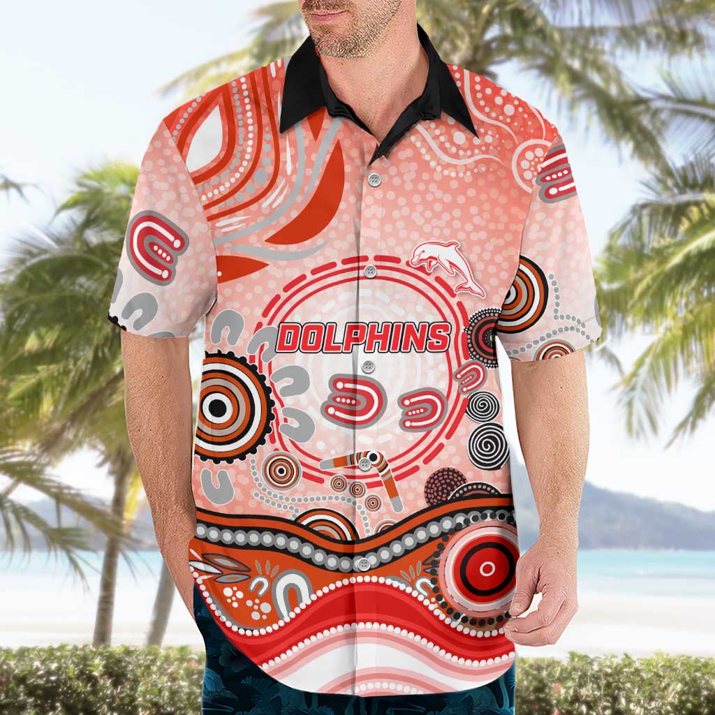 Dolphins Rugby Hawaiian Shirt Australian Aboriginal Dot Painting Style