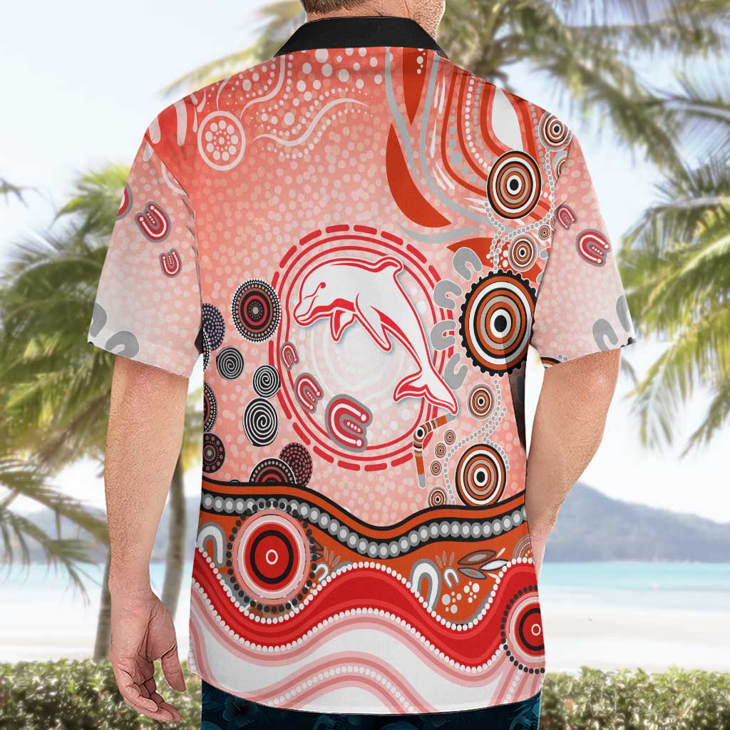 Dolphins Rugby Hawaiian Shirt Australian Aboriginal Dot Painting Style