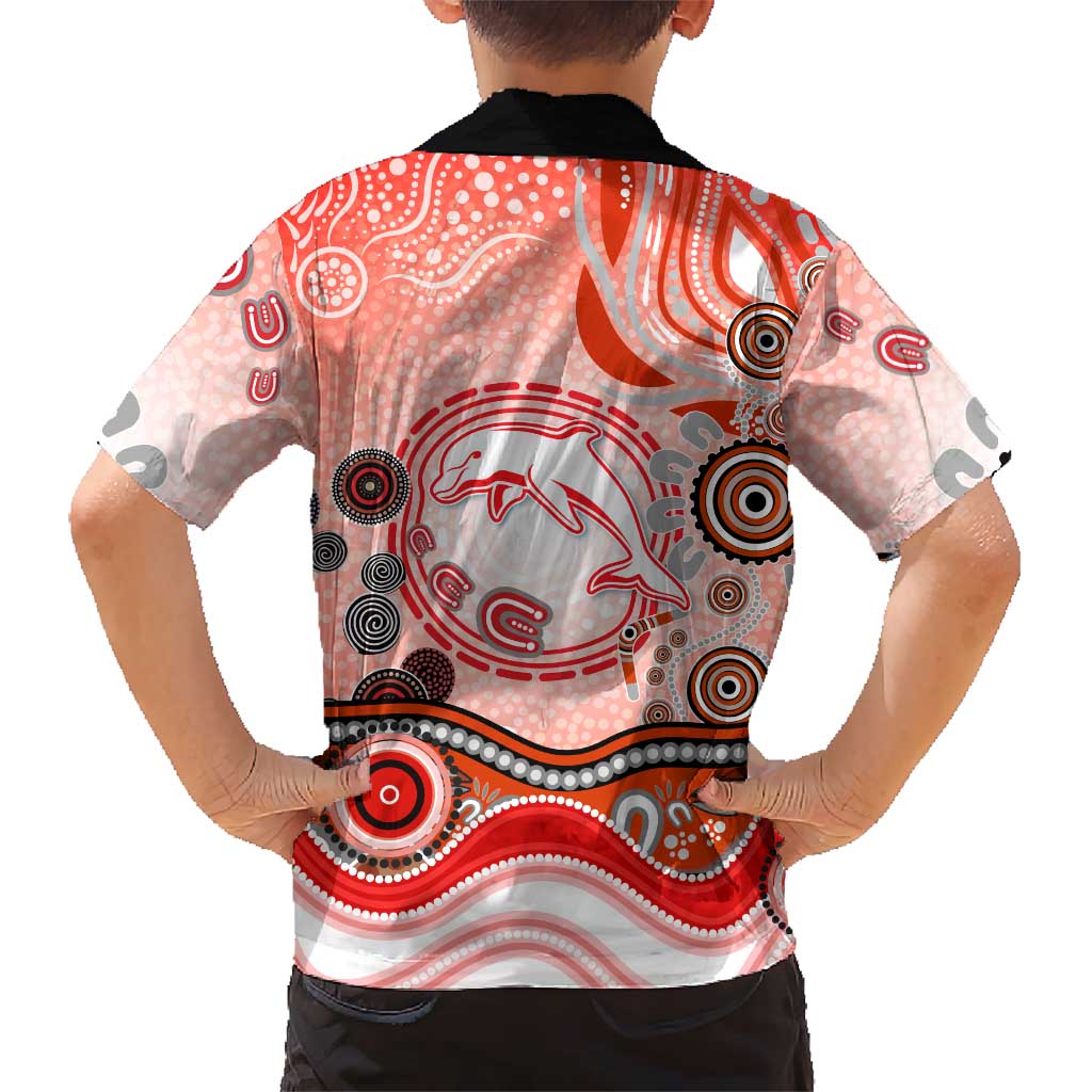 Dolphins Rugby Hawaiian Shirt Australian Aboriginal Dot Painting Style