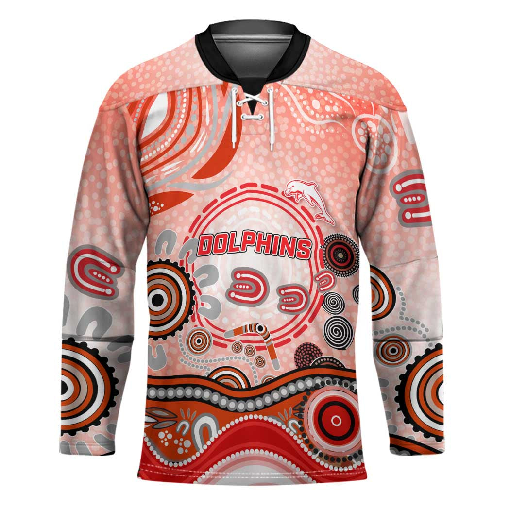 Dolphins Rugby Hockey Jersey Australian Aboriginal Dot Painting Style