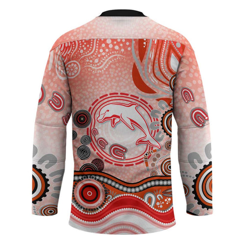 Dolphins Rugby Hockey Jersey Australian Aboriginal Dot Painting Style