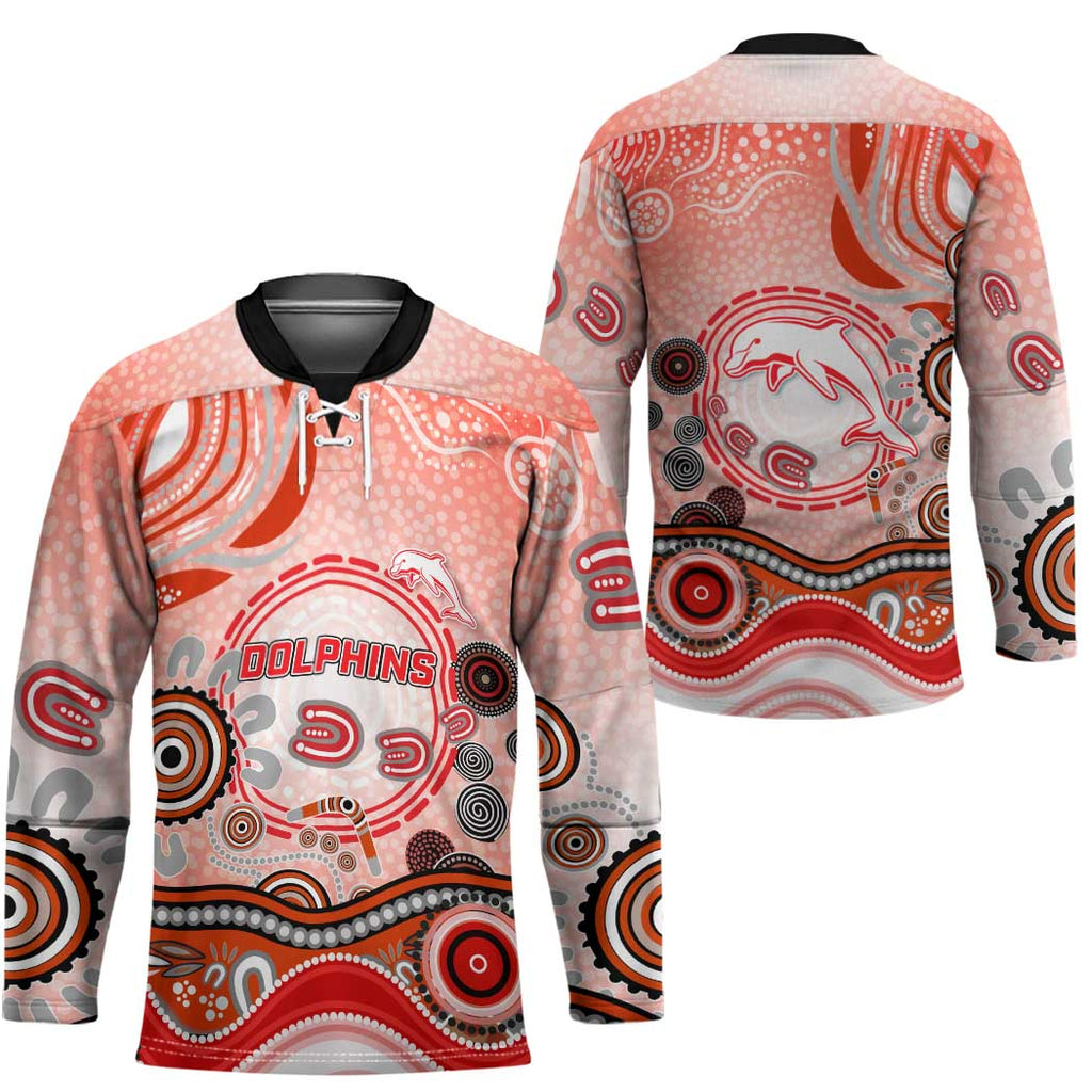 Dolphins Rugby Hockey Jersey Australian Aboriginal Dot Painting Style