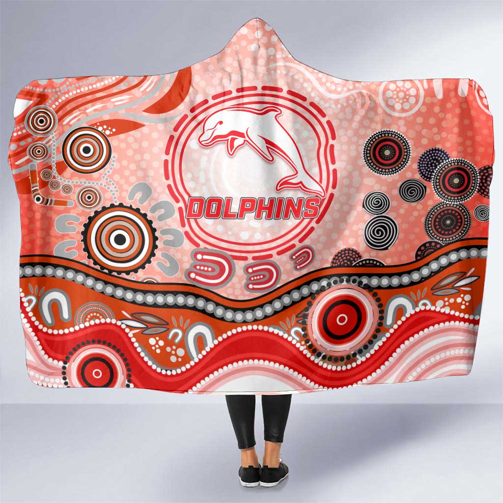 Dolphins Rugby Hooded Blanket Australian Aboriginal Dot Painting Style