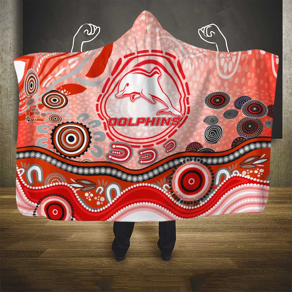 Dolphins Rugby Hooded Blanket Australian Aboriginal Dot Painting Style