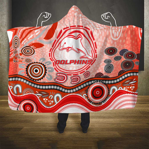 Dolphins Rugby Hooded Blanket Australian Aboriginal Dot Painting Style
