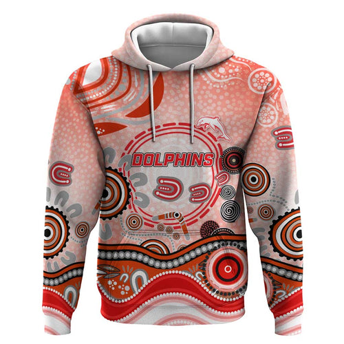 Dolphins Rugby Hoodie Australian Aboriginal Dot Painting Style