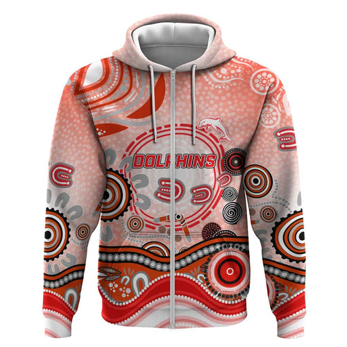 Dolphins Rugby Hoodie Australian Aboriginal Dot Painting Style