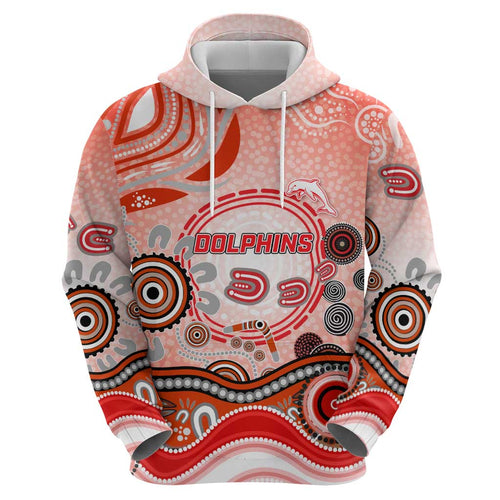 Dolphins Rugby Hoodie Australian Aboriginal Dot Painting Style