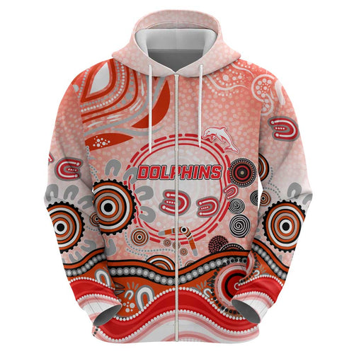 Dolphins Rugby Hoodie Australian Aboriginal Dot Painting Style