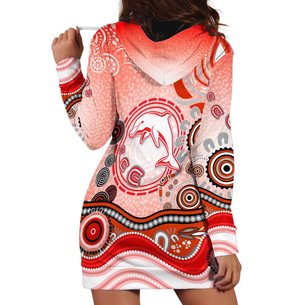 Dolphins Rugby Hoodie Dress Australian Aboriginal Dot Painting Style