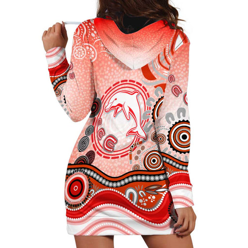 Dolphins Rugby Hoodie Dress Australian Aboriginal Dot Painting Style