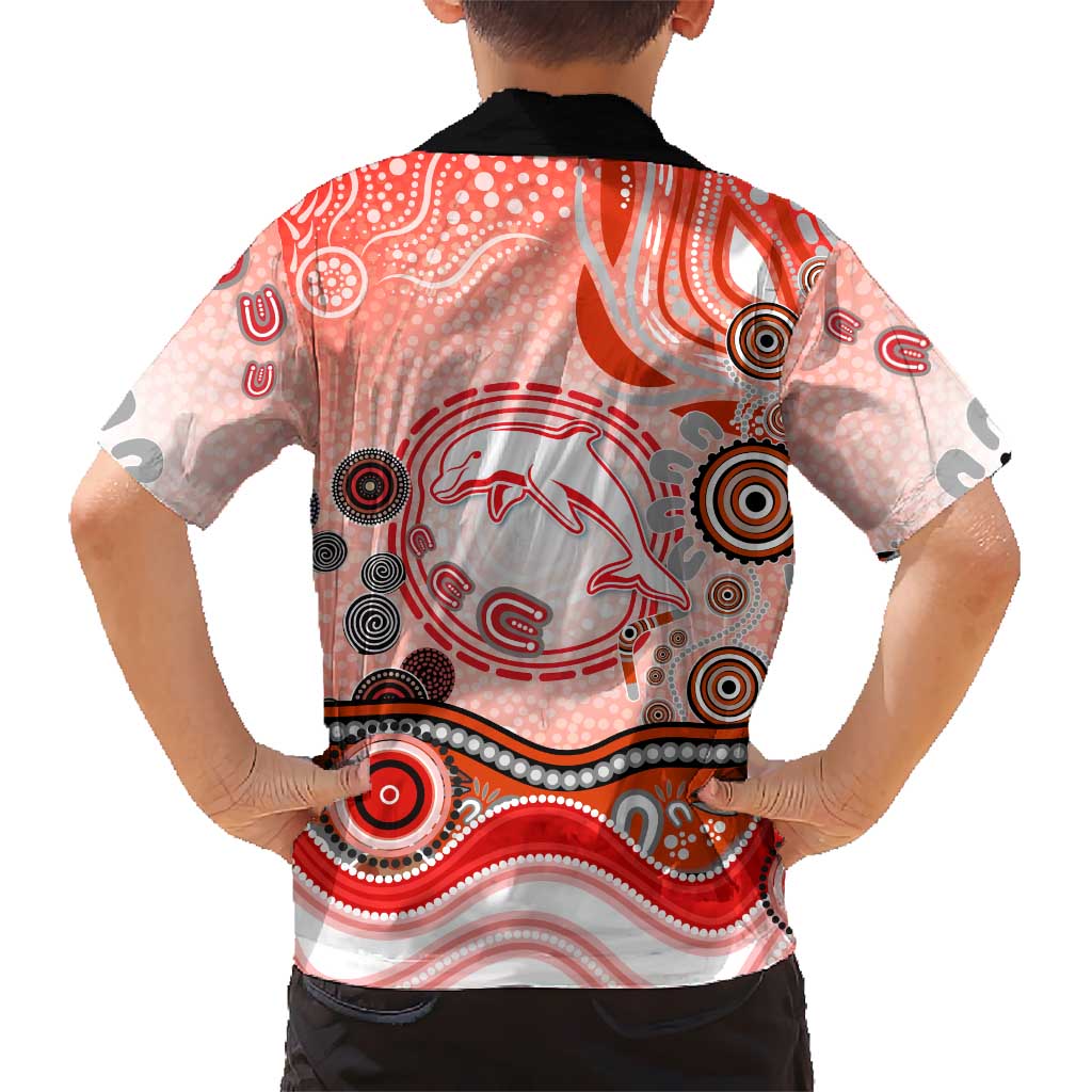 Dolphins Rugby Kid Hawaiian Shirt Australian Aboriginal Dot Painting Style