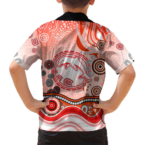 Dolphins Rugby Kid Hawaiian Shirt Australian Aboriginal Dot Painting Style