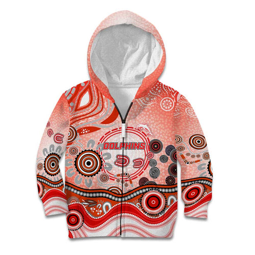 Dolphins Rugby Kid Hoodie Australian Aboriginal Dot Painting Style