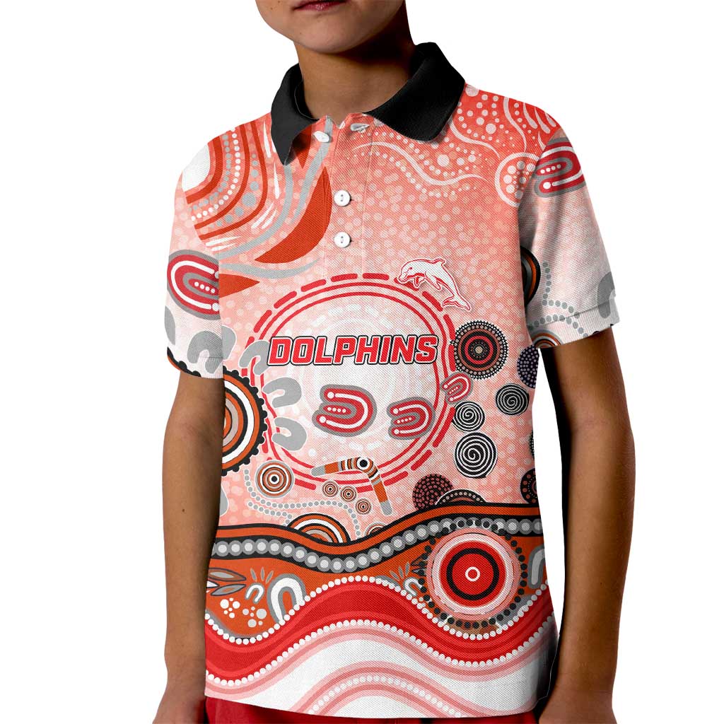 Dolphins Rugby Kid Polo Shirt Australian Aboriginal Dot Painting Style