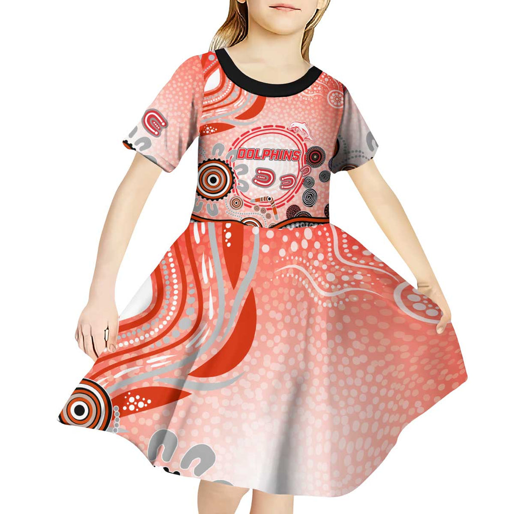 Dolphins Rugby Kid Short Sleeve Dress Australian Aboriginal Dot Painting Style