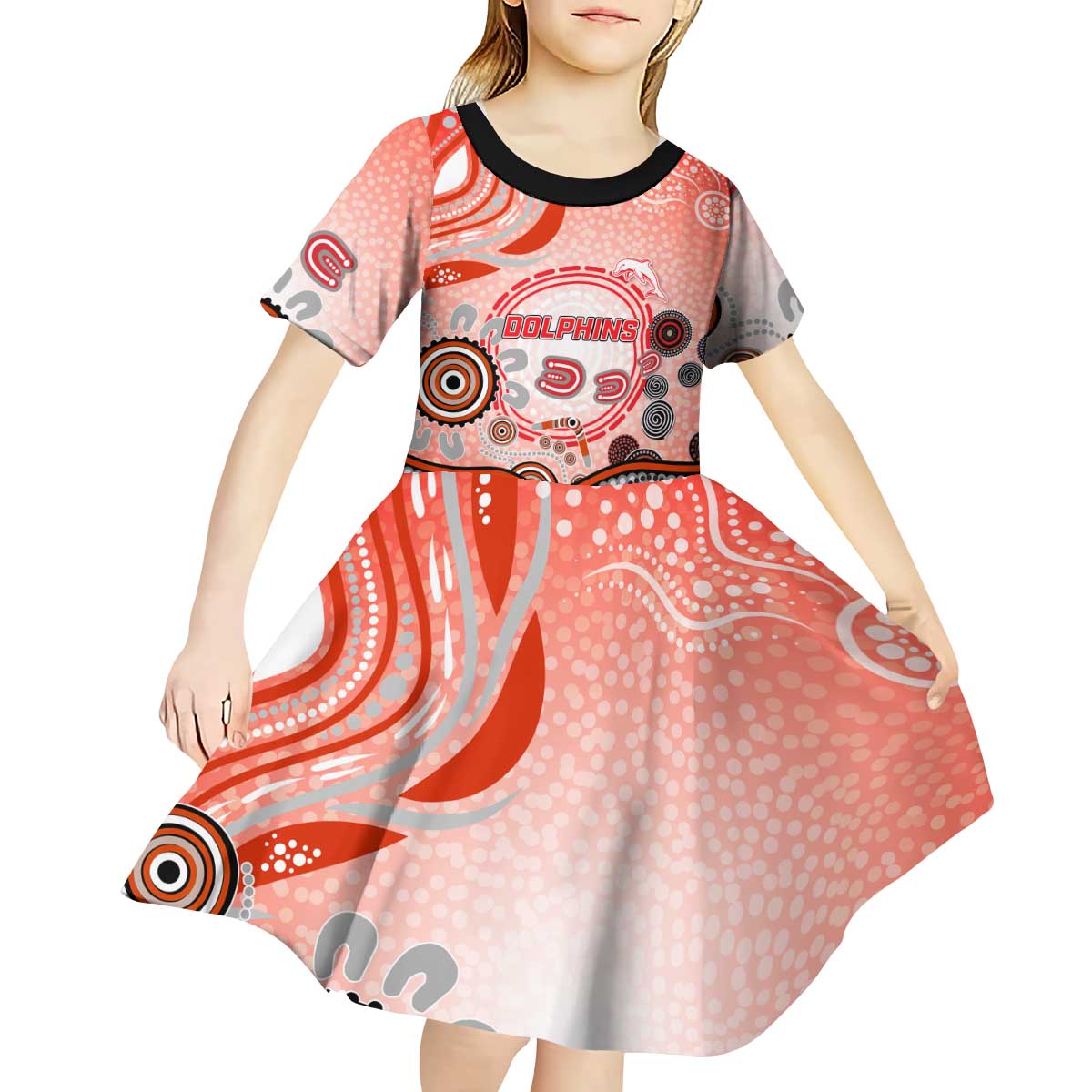 Dolphins Rugby Kid Short Sleeve Dress Australian Aboriginal Dot Painting Style