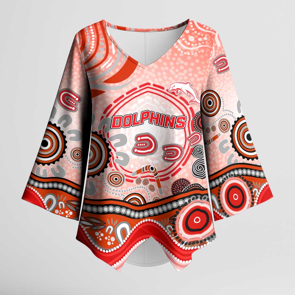 Dolphins Rugby Kimono Sleeve Blouse Australian Aboriginal Dot Painting Style
