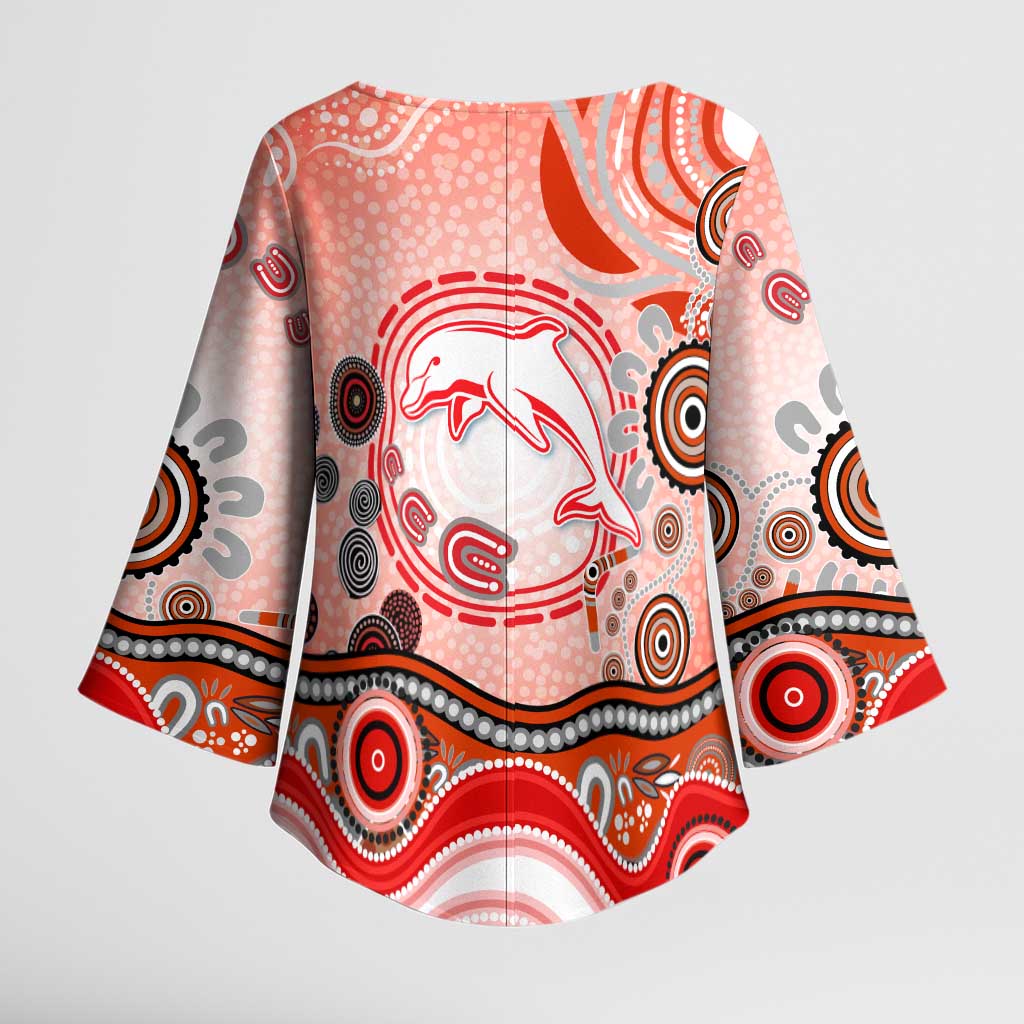 Dolphins Rugby Kimono Sleeve Blouse Australian Aboriginal Dot Painting Style