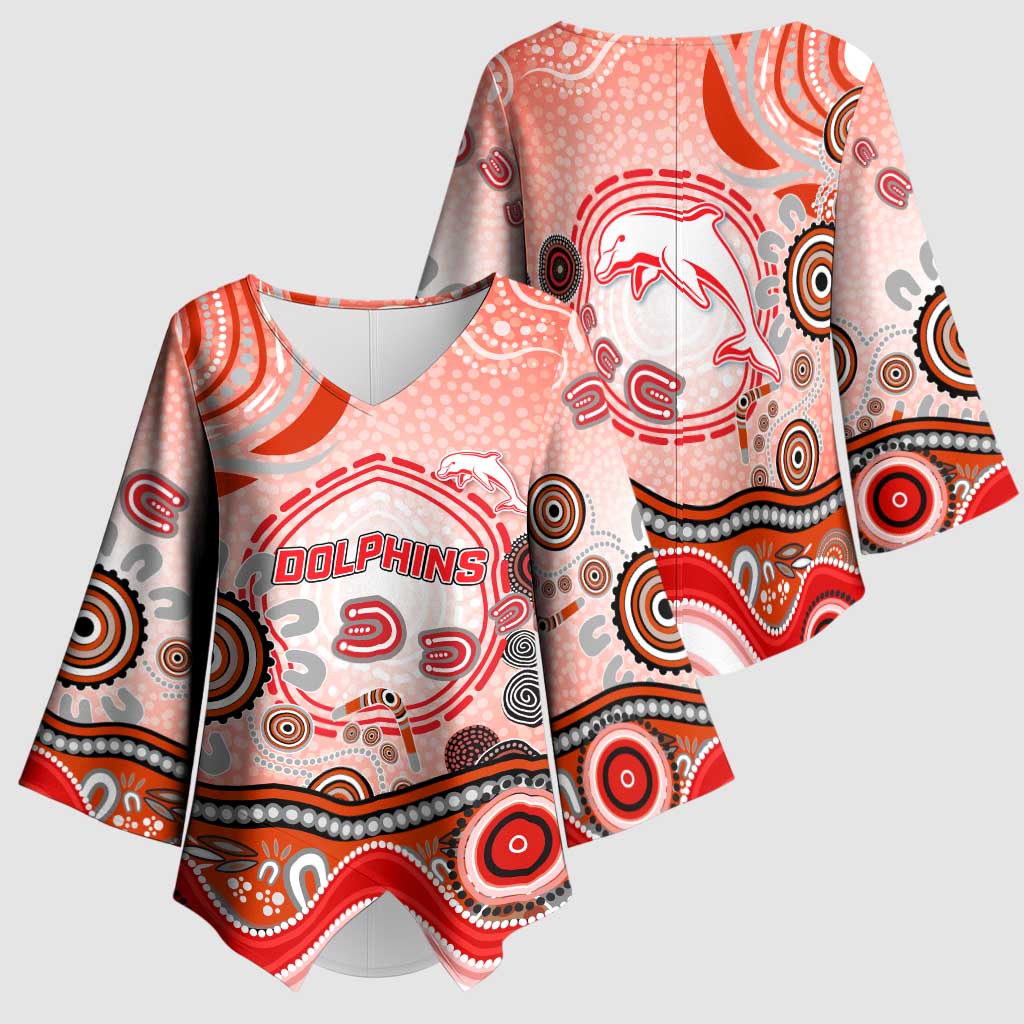 Dolphins Rugby Kimono Sleeve Blouse Australian Aboriginal Dot Painting Style