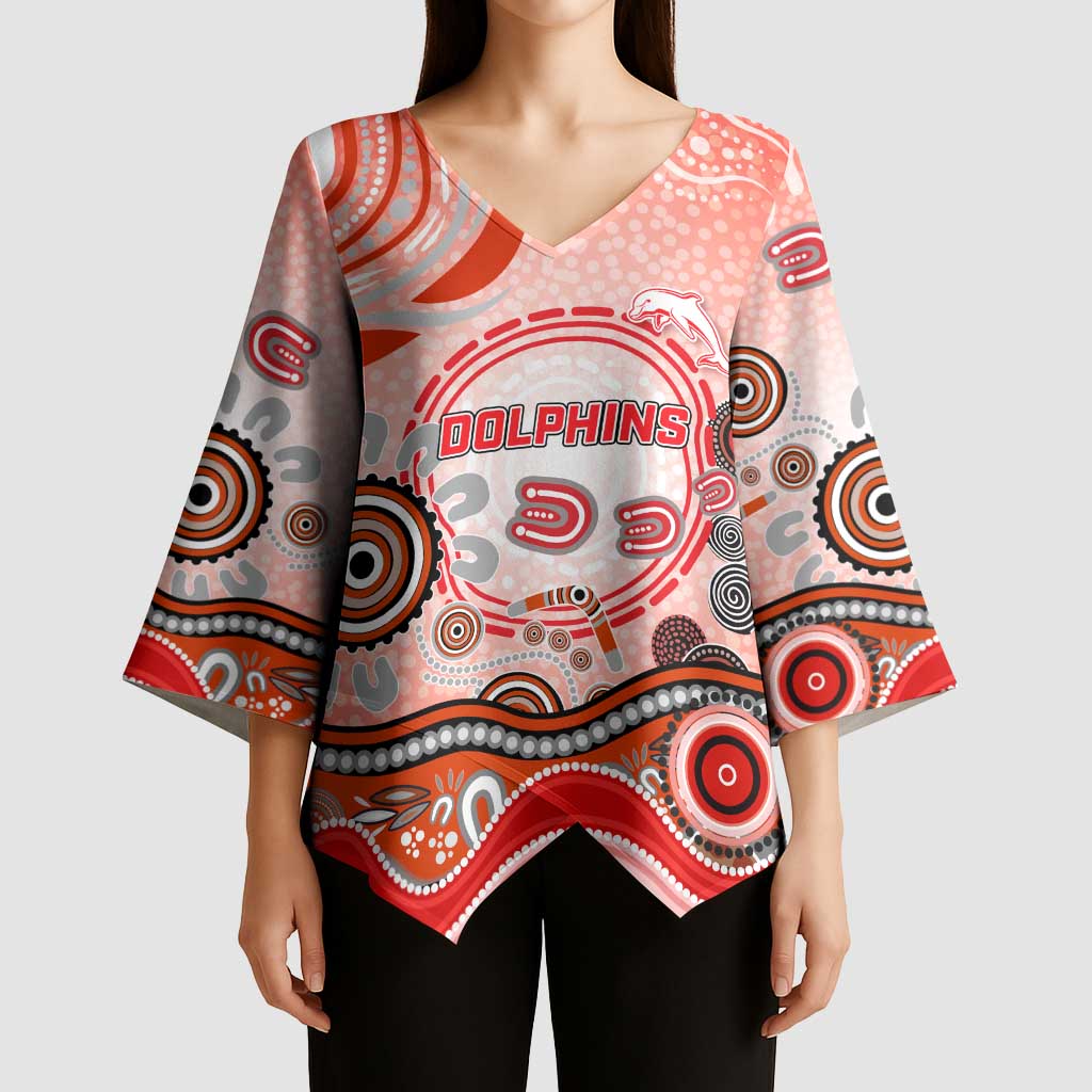 Dolphins Rugby Kimono Sleeve Blouse Australian Aboriginal Dot Painting Style