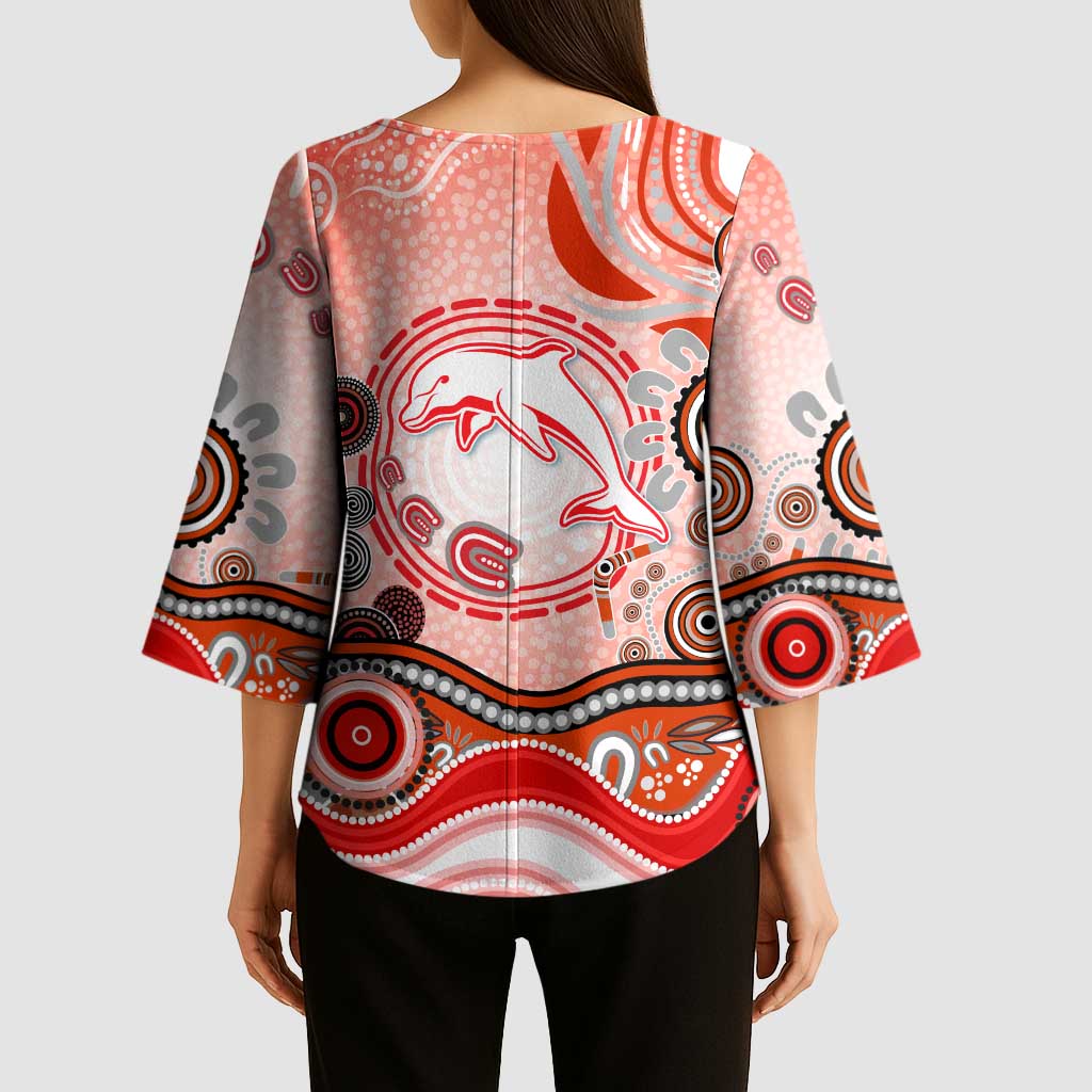 Dolphins Rugby Kimono Sleeve Blouse Australian Aboriginal Dot Painting Style