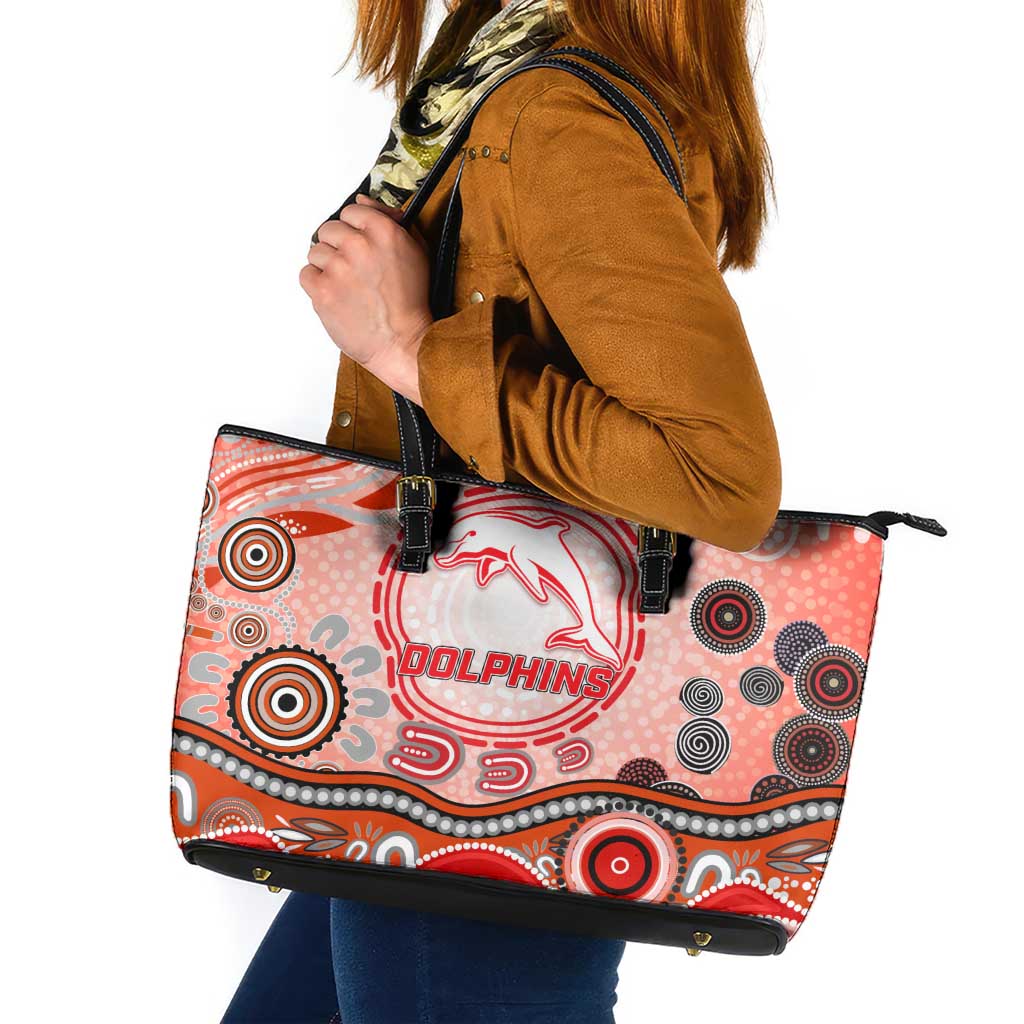 Dolphins Rugby Leather Tote Bag Australian Aboriginal Dot Painting Style