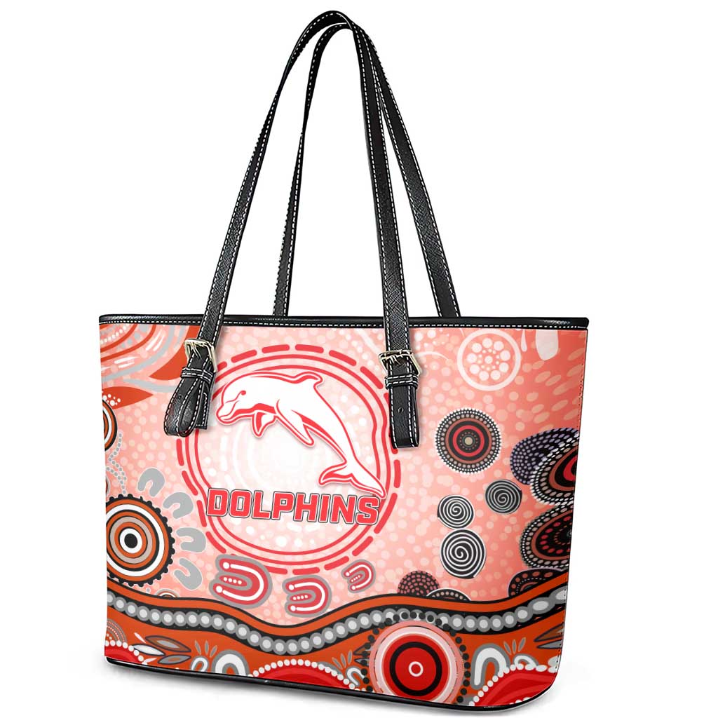 Dolphins Rugby Leather Tote Bag Australian Aboriginal Dot Painting Style