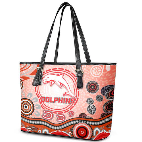 Dolphins Rugby Leather Tote Bag Australian Aboriginal Dot Painting Style