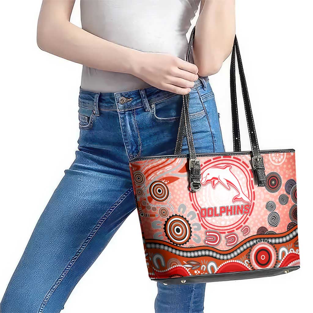 Dolphins Rugby Leather Tote Bag Australian Aboriginal Dot Painting Style