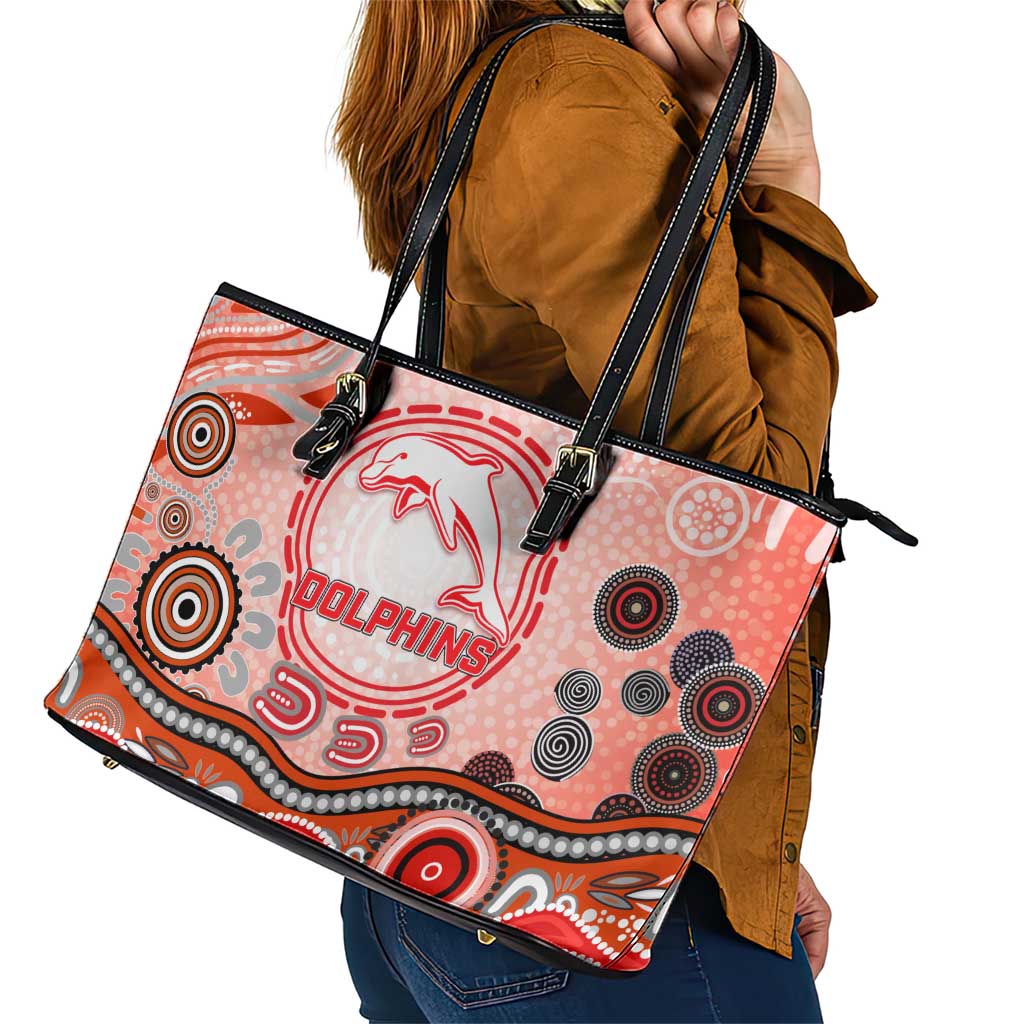 Dolphins Rugby Leather Tote Bag Australian Aboriginal Dot Painting Style