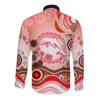 Dolphins Rugby Long Sleeve Button Shirt Australian Aboriginal Dot Painting Style