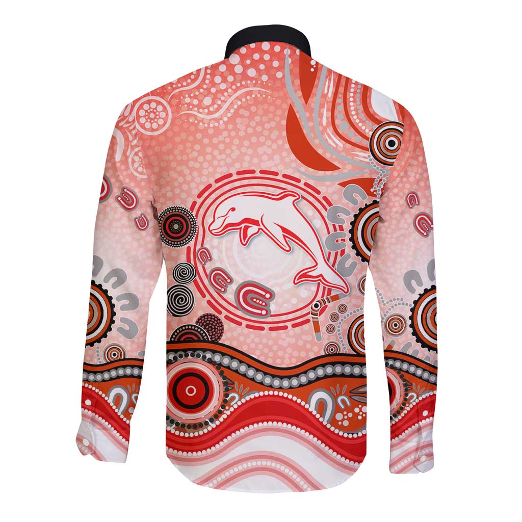 Dolphins Rugby Long Sleeve Button Shirt Australian Aboriginal Dot Painting Style