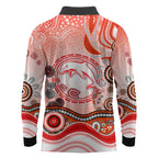 Dolphins Rugby Long Sleeve Polo Shirt Australian Aboriginal Dot Painting Style