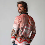 Dolphins Rugby Long Sleeve Polo Shirt Australian Aboriginal Dot Painting Style